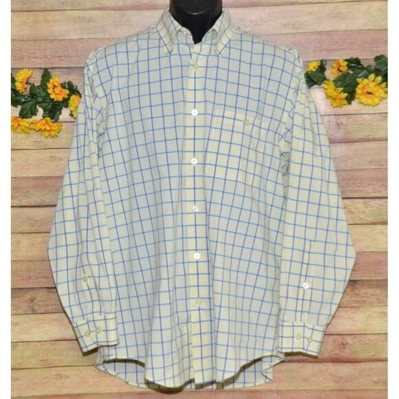 Orvis Plaid Button-Down Shirt Yellow Blue Long Sleeve Cotton Spandex Men's L - Picture 1 of 10